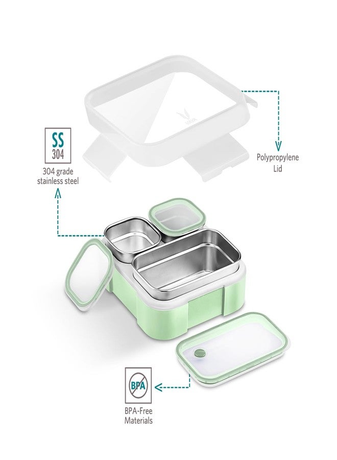 VAYA TYDBYT Lunchbox, Stainless Steel Bento Lunch Box with 3 Compartments - Ideal for Kids, Office, and School Use, Color - Winter Mint - Image 3